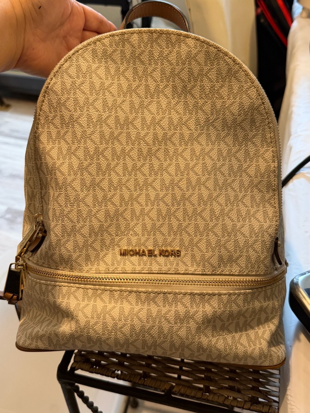 Michael Kors Beige Logo Crossbody with Gold Hardware
